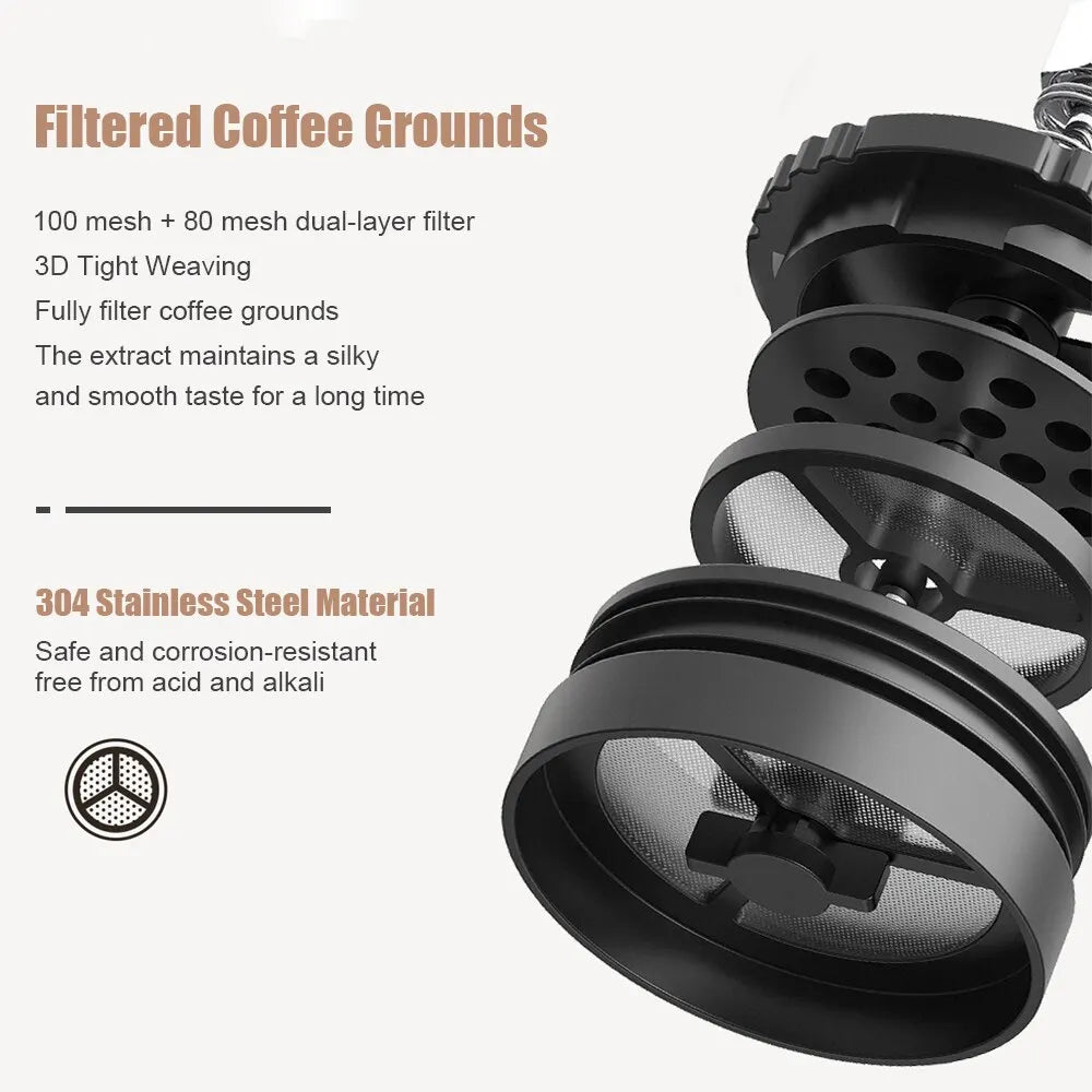French Press Coffee Maker 2-Layer Filter Mesh Double Walled Stainless Steel